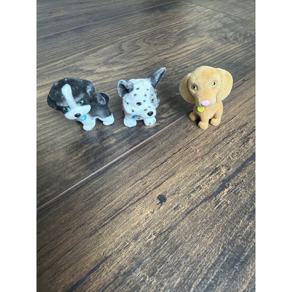 Vintage Puppy In My Pocket Flocked Dog Figurines Set 3 Miniature Collectible Toy